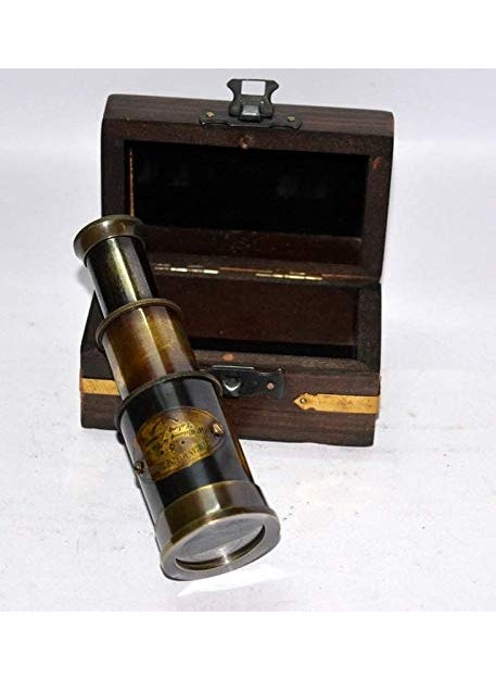 TIME Time Antique Commando Nautical Victorian Marine Brass Telescope with Wood Box 155x35x35 cm  - Image 1