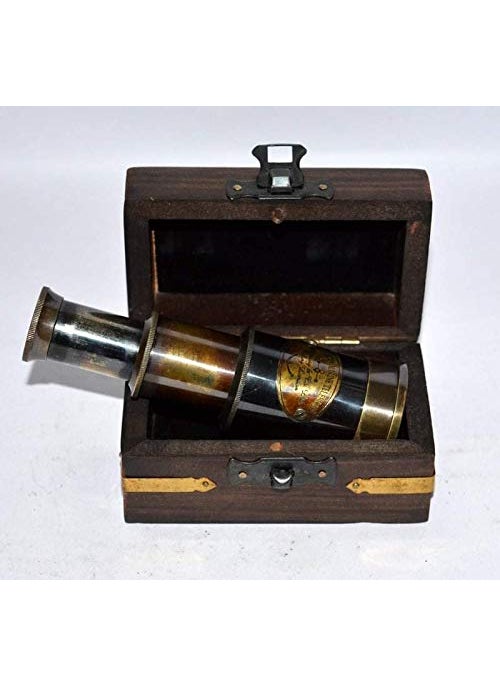 TIME Time Antique Commando Nautical Victorian Marine Brass Telescope with Wood Box 155x35x35 cm  - Image 3