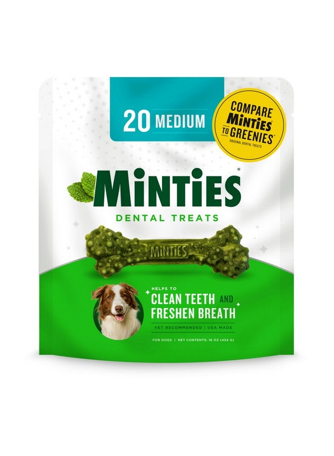 Minties Dental Chews for Dogs, 20 Count, Vet-Recommended Mint-Flavored Dental Treats for Medium Dogs 25-50 lbs, Dental Bones Clean Teeth, Fight Bad Breath, and Removes Plaque and Tartar - Image 1