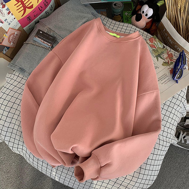 Hooded Sweatshirt Womens Korean-style Loose Spring and Autumn Thin Lazy Style Top 2024 New Design Niche Jacket Pink crew neck