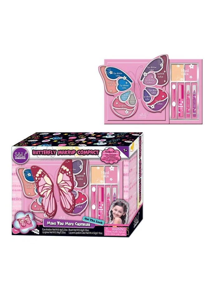 أس آند لي مجموعة مكياج للفتيات الصغيرات على شكل فراشة وصديقة للبيئة، مجموعة لعب تظاهرية لمستحضرات التجميل، لعبة الأميرة - Image 2