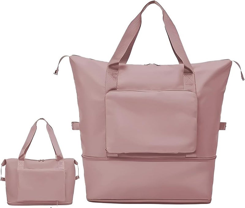 Premium Large Capacity Folding Travel Bag - Heavy-Duty Expandable Lightweight Duffel - Durable High-Density Waterproof Oxford Fabric Carry-On Luggage with Wet/Dry Separation & Trolley Sleeve (Sleek Modern Blush Pink Profile) - Manual Travel Gear Sorting Convenience & Transit Facility Asset Management Template