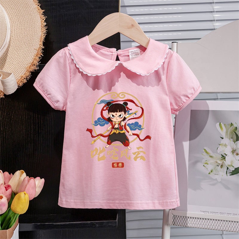 Summer Girls Short-Sleeved T-Shirt Doll Collar Summer Thin Baby Half-Sleeved Top Baby Bottoming Shirt Korean Style - Image 3