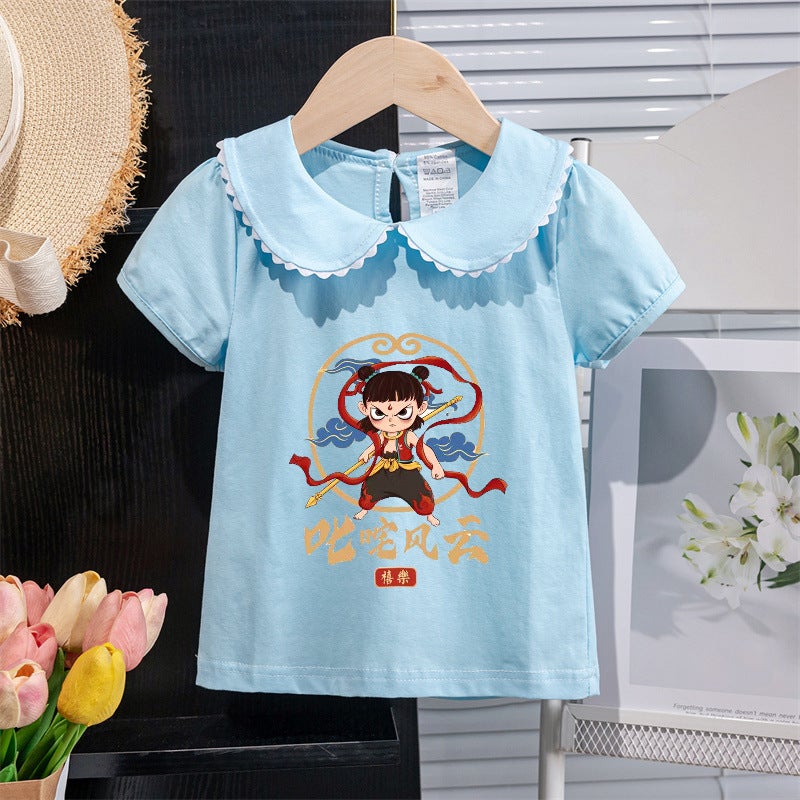 Summer Girls Short-Sleeved T-Shirt Doll Collar Summer Thin Baby Half-Sleeved Top Baby Bottoming Shirt Korean Style - Image 5