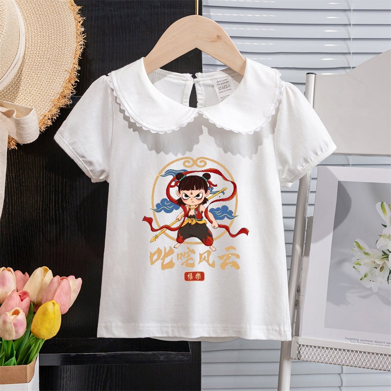 Summer Girls Short-Sleeved T-Shirt Doll Collar Summer Thin Baby Half-Sleeved Top Baby Bottoming Shirt Korean Style - Image 2