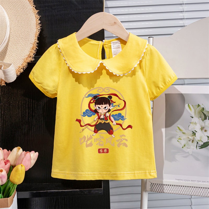 Summer Girls Short-Sleeved T-Shirt Doll Collar Summer Thin Baby Half-Sleeved Top Baby Bottoming Shirt Korean Style - Image 4