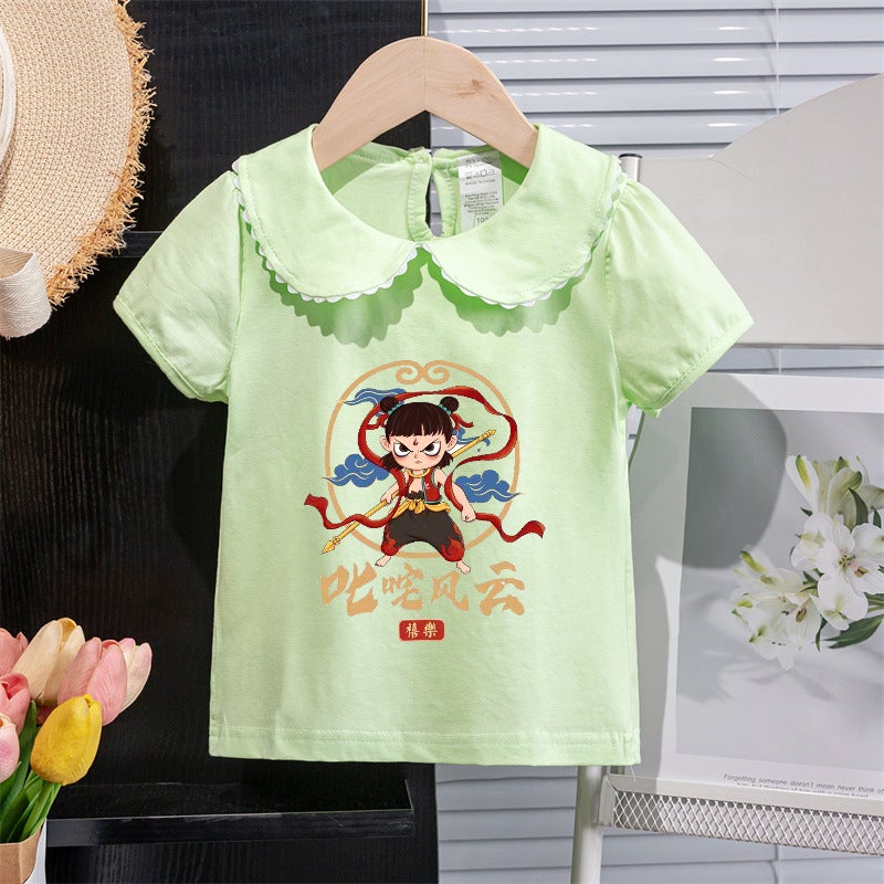 Summer Girls Short-Sleeved T-Shirt Doll Collar Summer Thin Baby Half-Sleeved Top Baby Bottoming Shirt Korean Style - Image 1