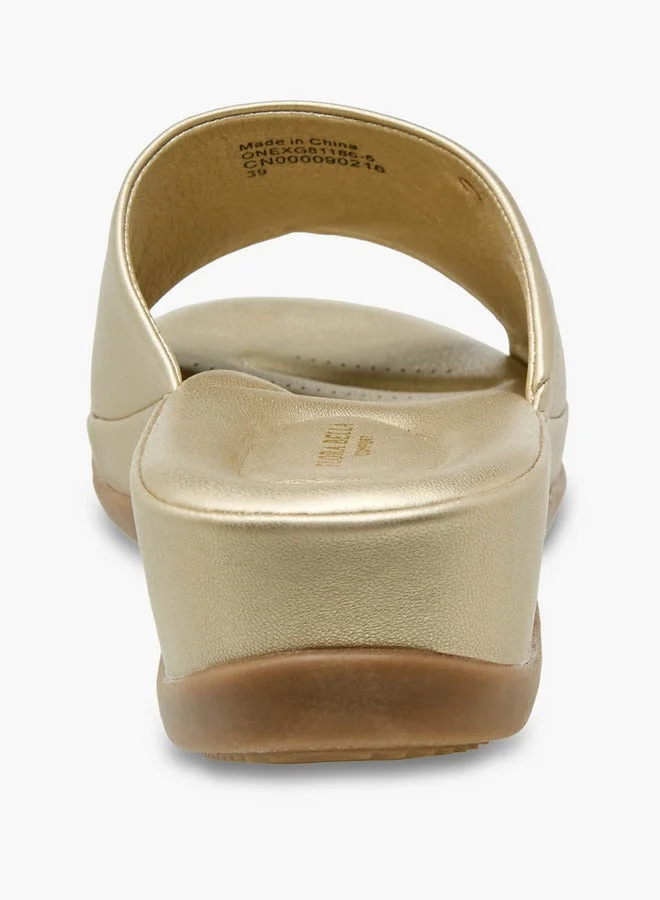 Flora Bella By Shoexpress  Flora Bella Monogram Print Slip-On Sandals With Wedge Heels for Women | Best Price UAE