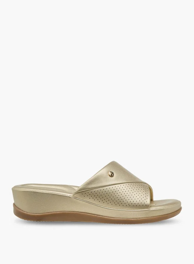 Flora Bella Monogram Print Slip-On Sandals With Wedge Heels
