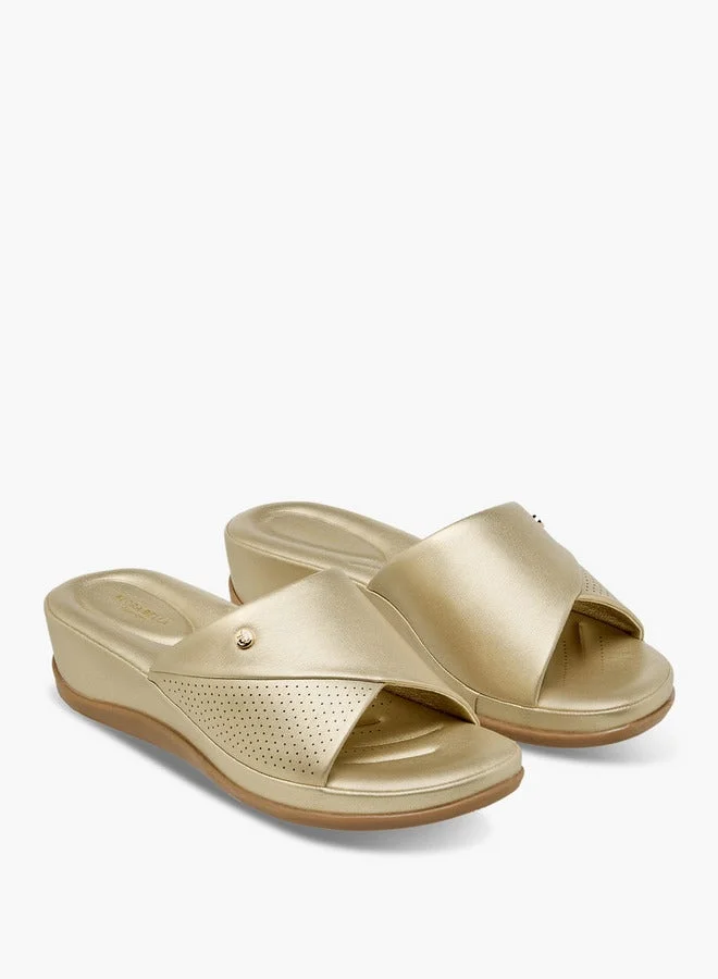 Flora Bella By Shoexpress  Flora Bella Monogram Print Slip-On Sandals With Wedge Heels for Women | Best Price UAE