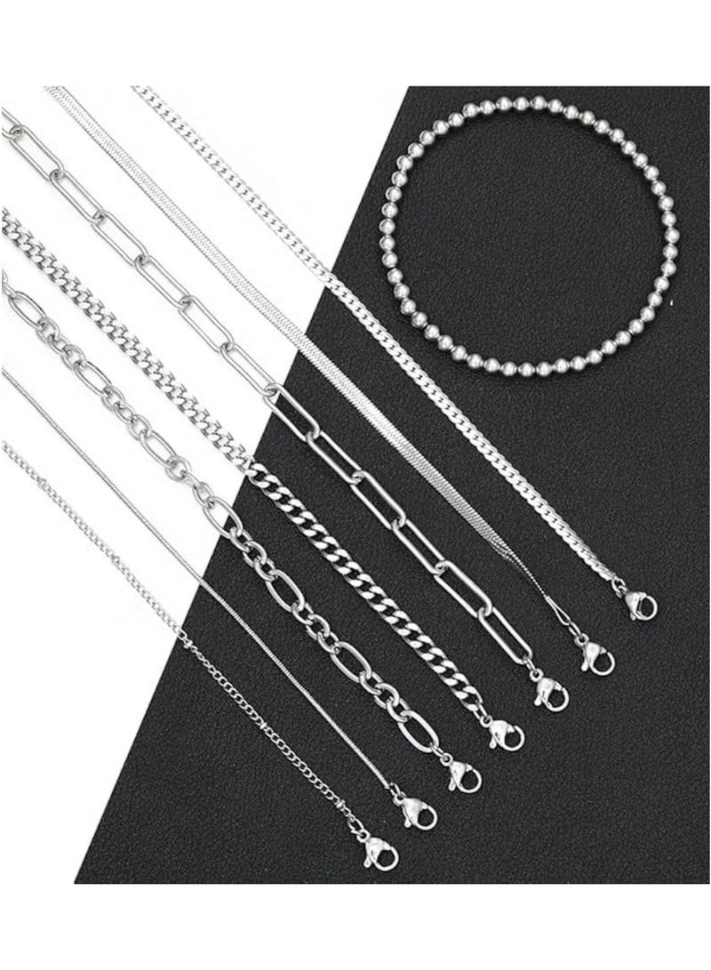 Huitich Elegant 8-Piece Silver Bracelet Set for Women – Adjustable & Layered Chain Designs  - Image 2