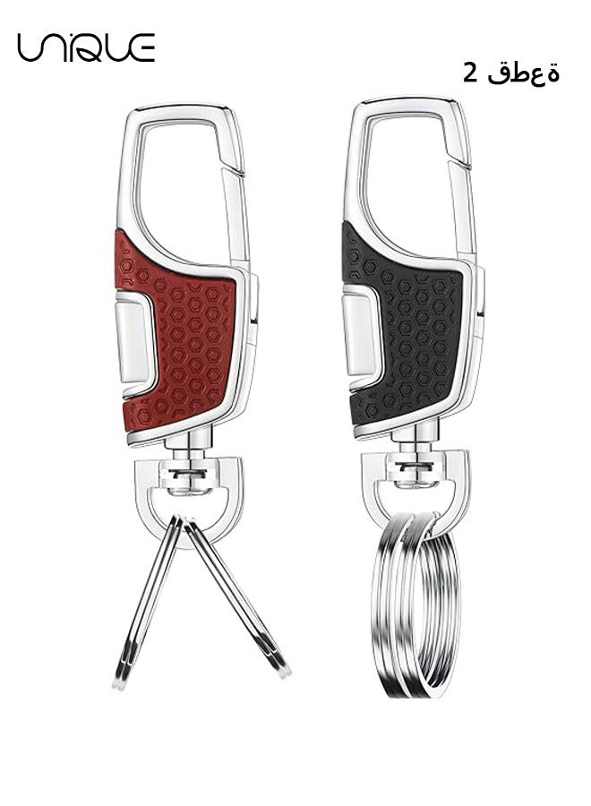 Unique 2 Pack Key Chain with Heavy Duty Car Keychain with 2 Metal Key Rings Carabiner Keychians-Black and brownish red - Image 1