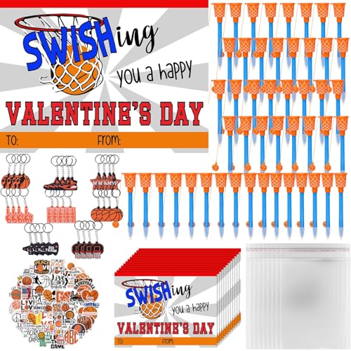 Gosodeny 48 Pack Basketball Party Favor Set with Mini Hoop Pens Keychains Stickers Exchange Cards and Gift Bags Bulk Gifts Sports Birthday Goodie Bag Fillers for Adult - Image 1