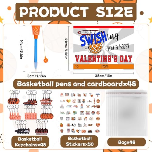 Gosodeny 48 Pack Basketball Party Favor Set with Mini Hoop Pens Keychains Stickers Exchange Cards and Gift Bags Bulk Gifts Sports Birthday Goodie Bag Fillers for Adult - Image 5