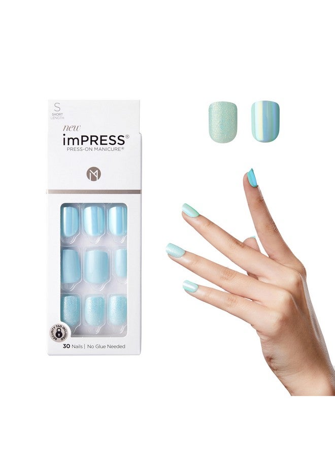 إمبريس أظافر KISS imPRESS بدون غراء، تصميم "Rain Check"، أزرق، مقاس قصير، شكل بيضاوي، تتضمن 30 ظفرًا، وسادة تحضير، ورقة تعليمات، عصا مانيكير واحدة، مبرد صغير واحد - Image 1