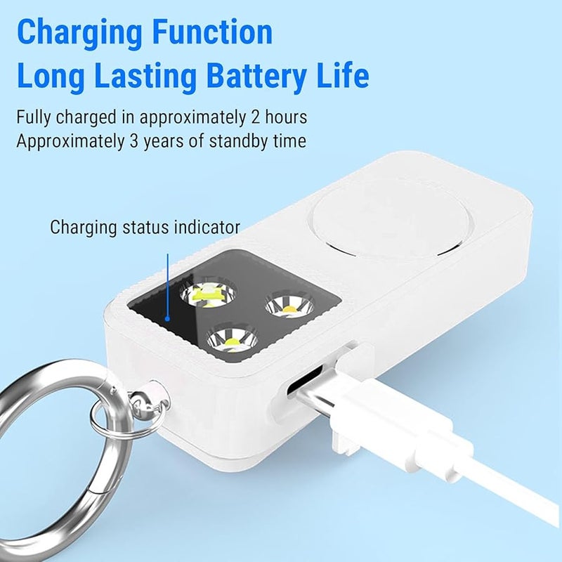 Asixxsix 150dB Personal Safety Alarm Keychain USB Rechargeable Type C White - Image 5