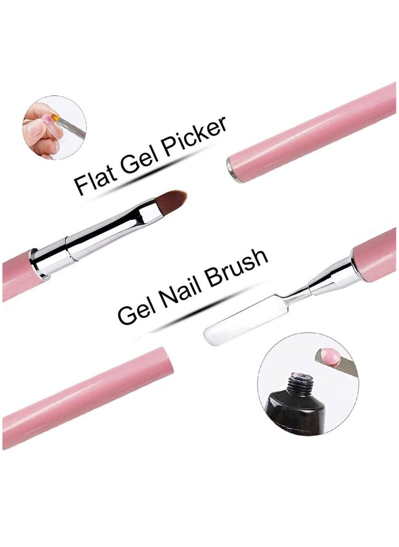 Double Ended Nail Art Brushes, Poly Gel Brush and Picker, 2 in 1 Designs, Manicure Care Tool, for Poly Gel UV Gel Acrylic Nails Extension, Nail Art Design Painting Salon and DIY(Pink)