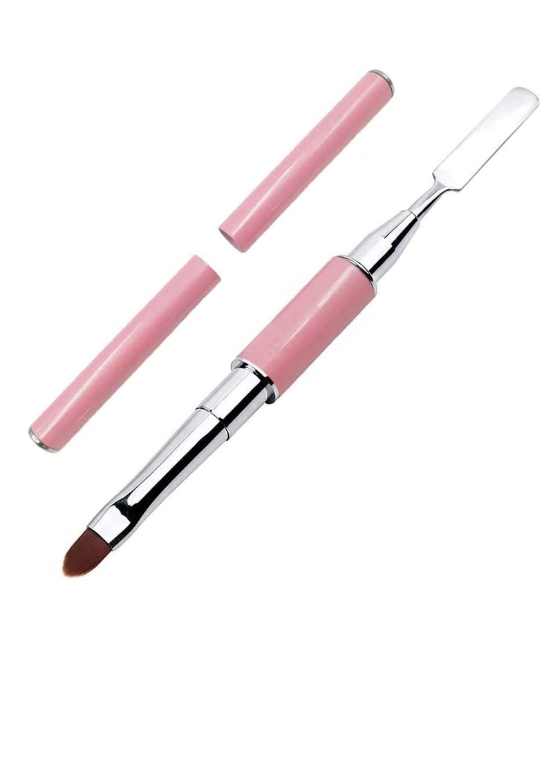 Double Ended Nail Art Brushes, Poly Gel Brush and Picker, 2 in 1 Designs, Manicure Care Tool, for Poly Gel UV Gel Acrylic Nails Extension, Nail Art Design Painting Salon and DIY(Pink)