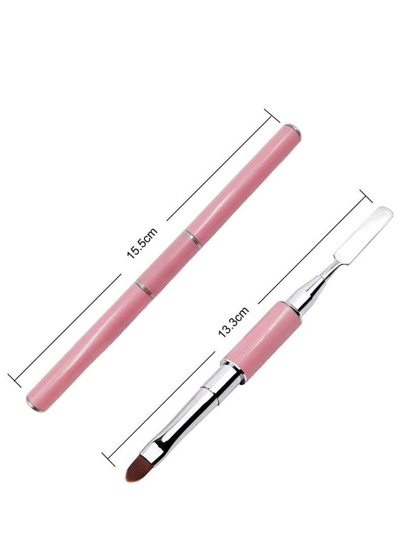 Double Ended Nail Art Brushes, Poly Gel Brush and Picker, 2 in 1 Designs, Manicure Care Tool, for Poly Gel UV Gel Acrylic Nails Extension, Nail Art Design Painting Salon and DIY(Pink)