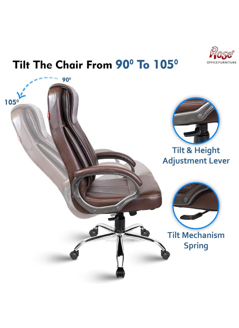 Rose ROSE Kyte Leatherette Executive High Back Revolving Office Chair with Color Options Integrated Lumbar Support with Comfortable Seating 1 Year Warranty Brown  - Image 4