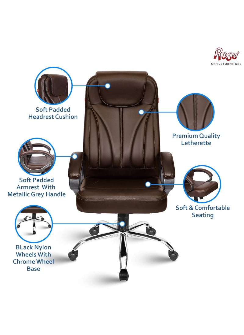 Rose ROSE Kyte Leatherette Executive High Back Revolving Office Chair with Color Options Integrated Lumbar Support with Comfortable Seating 1 Year Warranty Brown  - Image 3
