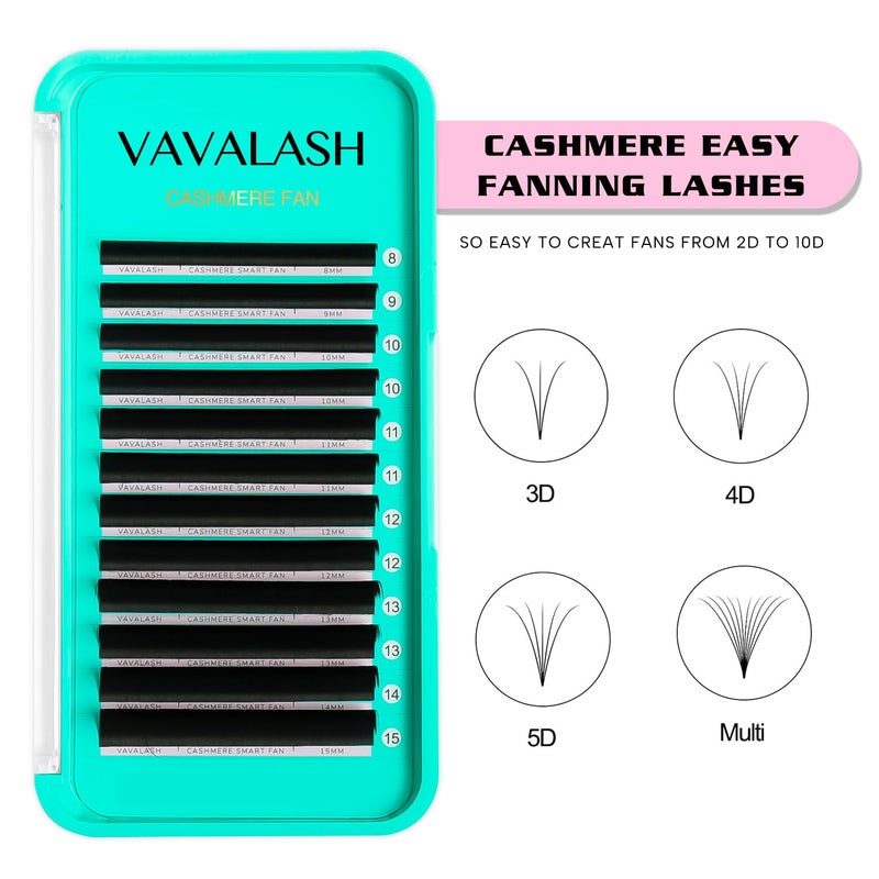 VAVALASH Cashmere Easy Fan Lashes 0.03 0.05 0.07 C/CC/D/DD Volume Lash Extensions 8MM-20MM Matte Black Self Fanning Eyelash Extensiones, Professional Supplies for Lash Artists (D-0.07,14mm) - Image 5