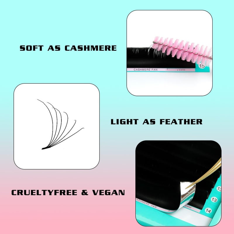 VAVALASH Cashmere Easy Fan Lashes 0.03 0.05 0.07 C/CC/D/DD Volume Lash Extensions 8MM-20MM Matte Black Self Fanning Eyelash Extensiones, Professional Supplies for Lash Artists (D-0.07,14mm) - Image 2