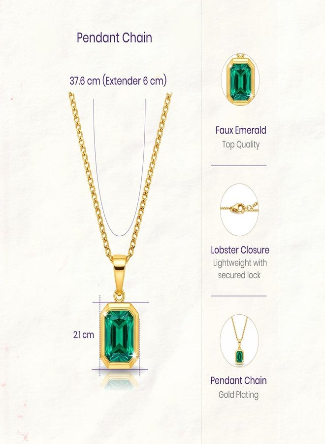 Peora Faux Emerald Studded Gold Plated Pendant Chain Necklace Fashion Jewellery for Women & Girls - Image 4