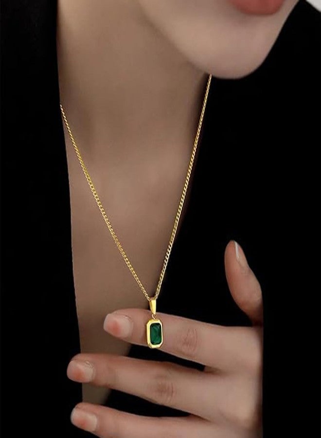 Peora Faux Emerald Studded Gold Plated Pendant Chain Necklace Fashion Jewellery for Women & Girls - Image 2