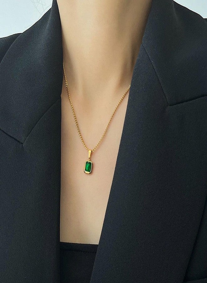 Peora Faux Emerald Studded Gold Plated Pendant Chain Necklace Fashion Jewellery for Women & Girls - Image 5