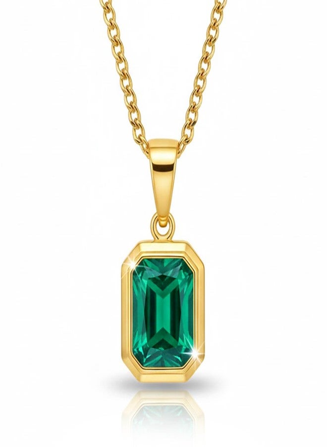 Peora Faux Emerald Studded Gold Plated Pendant Chain Necklace Fashion Jewellery for Women & Girls - Image 1