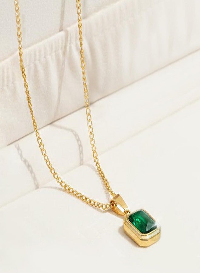Peora Faux Emerald Studded Gold Plated Pendant Chain Necklace Fashion Jewellery for Women & Girls - Image 3
