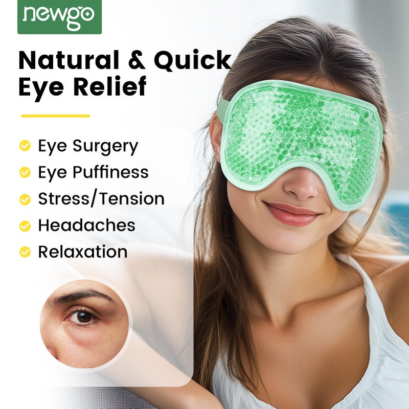 NEWGO Cooling Eye Mask for Puffy Eyes, Cold Eye Mask Eye Ice Pack for After Eyes Surgery, Tension Stress Relief, Itchy Eyes, Headaches, Dark Circles - Blue (Green) - Image 2