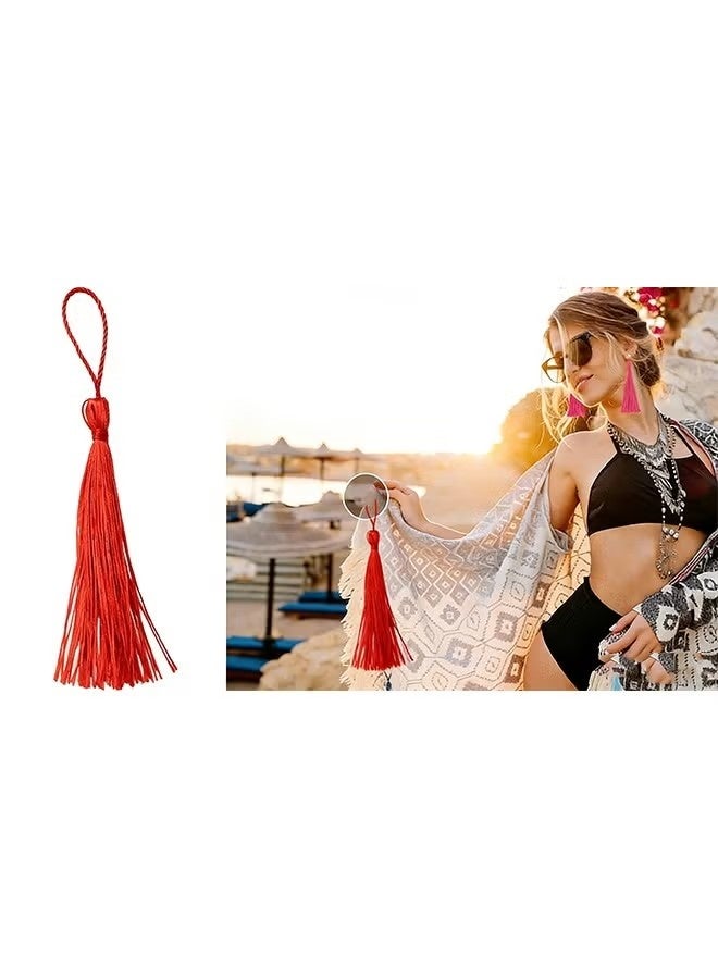 100 red 13cm/5-inch handmade soft tassel bookmarks with cord loops, for jewelry making DIY craft accessories - Image 5