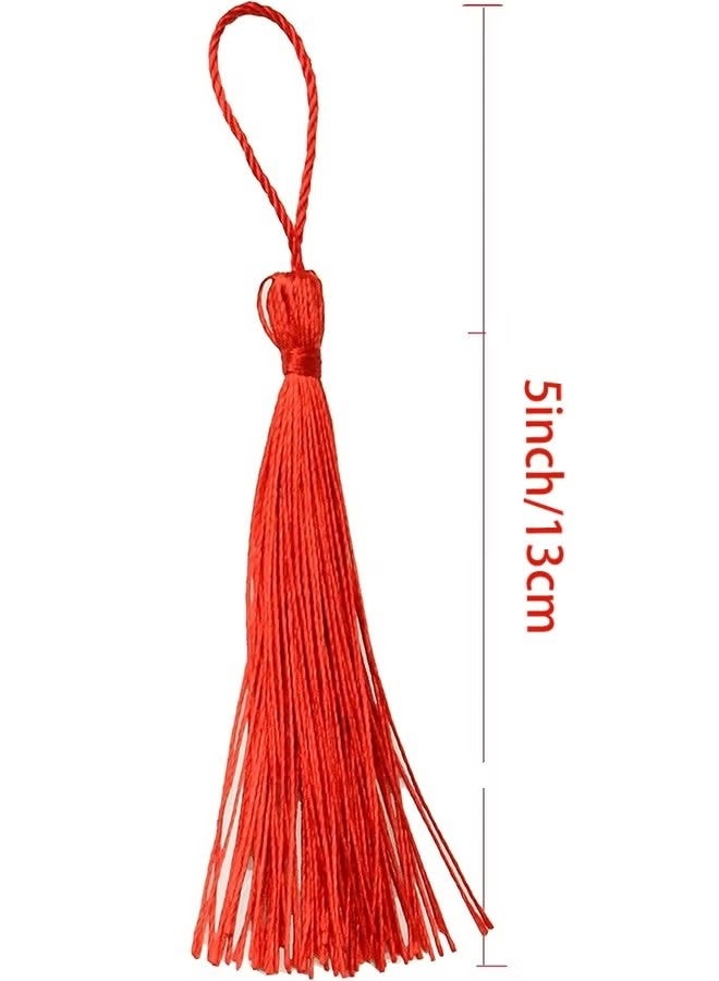 100 red 13cm/5-inch handmade soft tassel bookmarks with cord loops, for jewelry making DIY craft accessories - Image 4