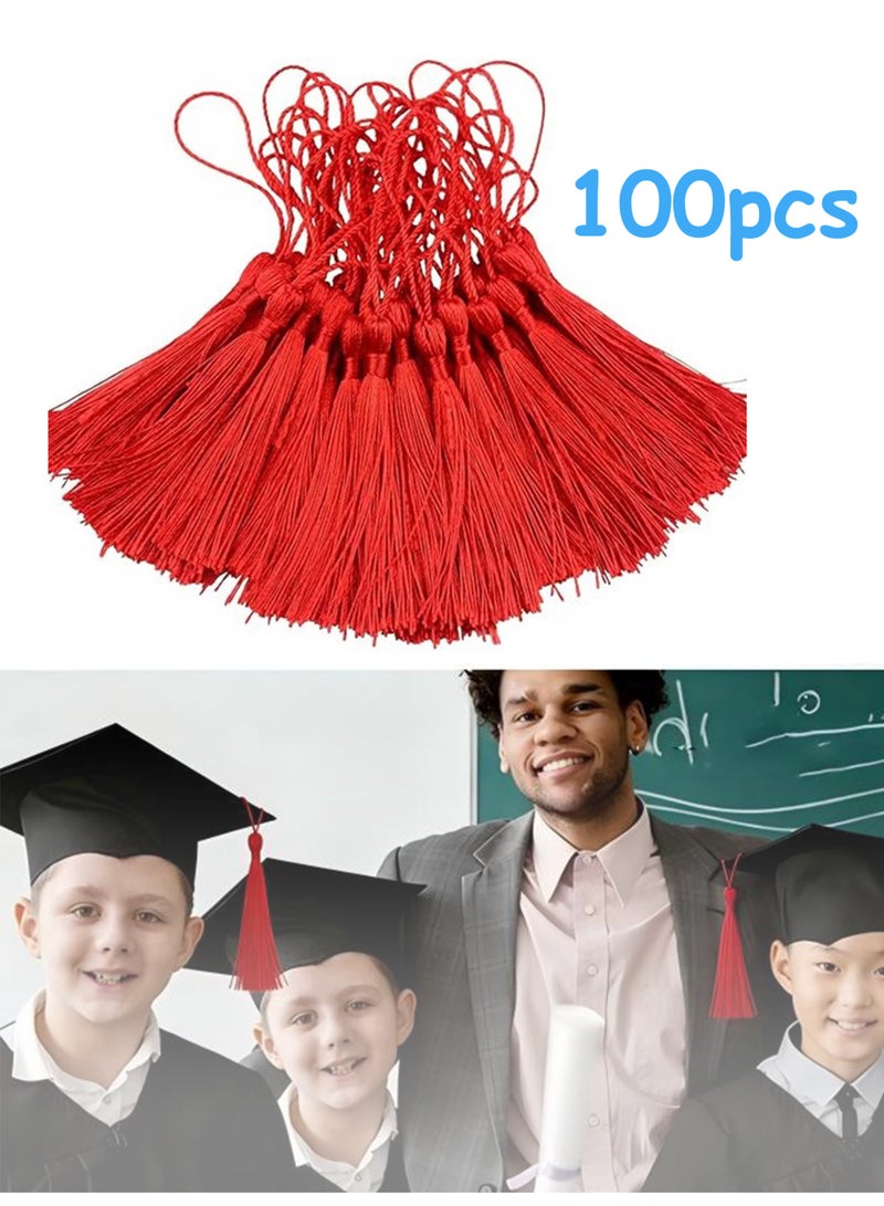 100 red 13cm/5-inch handmade soft tassel bookmarks with cord loops, for jewelry making DIY craft accessories - Image 1