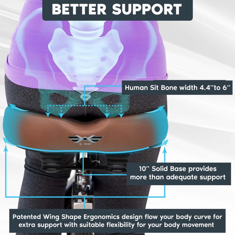 X WING New-Age Noseless Bike Seat Cushion for Men & Women - Extra Padding & Wide - Suitable for City, Electric, Stationary Bikes - Compatible with Peloton Bikes â€“ Wide Winged Bike Seat with Cushion - Image 4