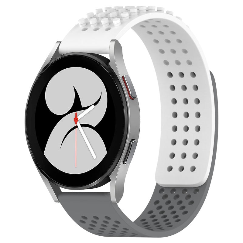 erorex For Samsung Galaxy Watch 4 40Mm 20Mm Holes Breathable 3D Dots Silicone Watch Band(White+Grey) - Image 1