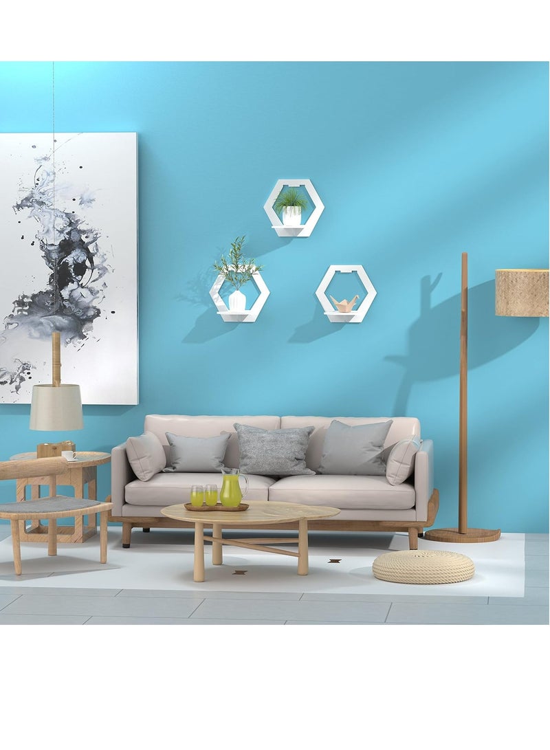 KASTWAVE Shelves for Wall, PVC Floating Shelf Easy Assembly, 29x29x18cm, Practical and Decorative Shelf for Children's Room, Living Room, Bedroom, Hexagon, White, Set of 3 - Image 4