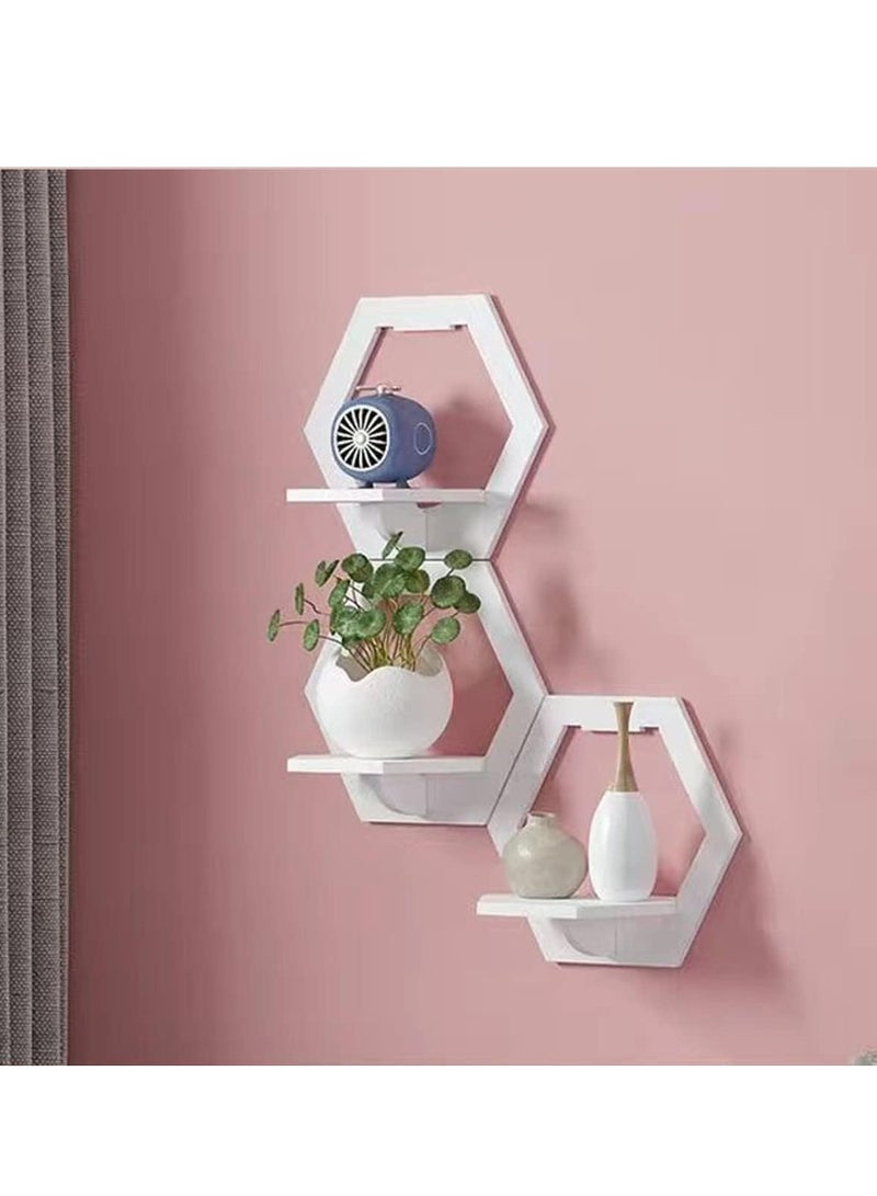 KASTWAVE Shelves for Wall, PVC Floating Shelf Easy Assembly, 29x29x18cm, Practical and Decorative Shelf for Children's Room, Living Room, Bedroom, Hexagon, White, Set of 3 - Image 5
