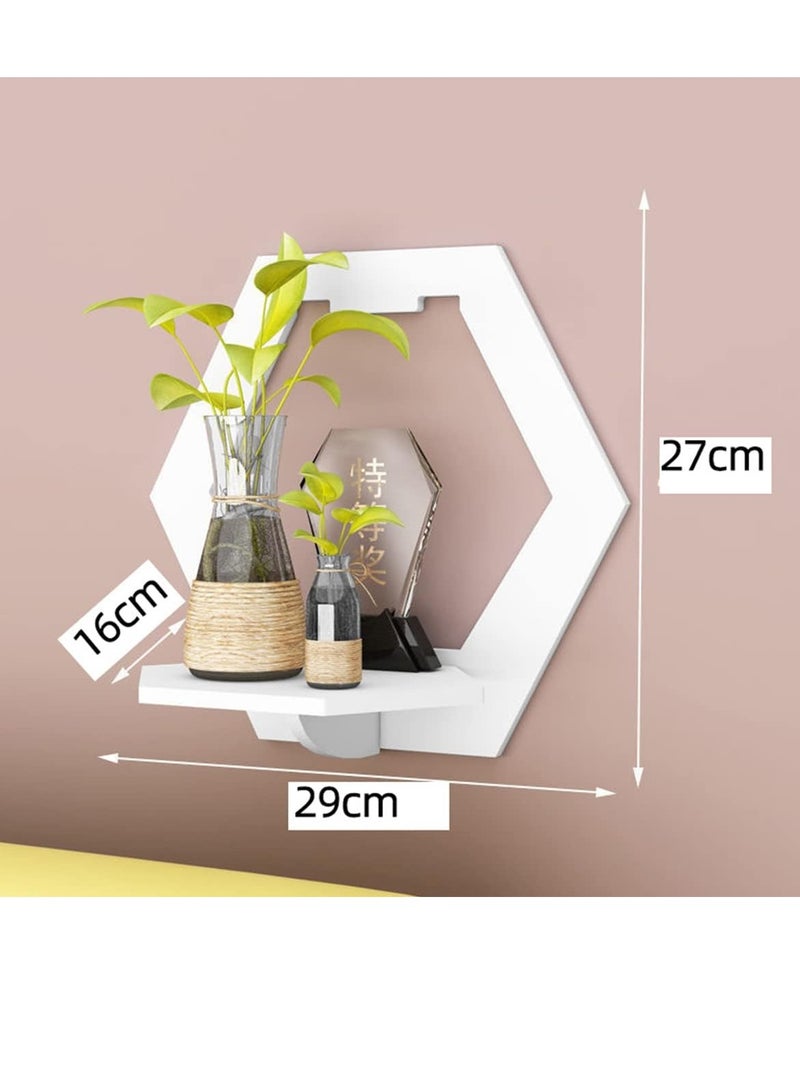 KASTWAVE Shelves for Wall, PVC Floating Shelf Easy Assembly, 29x29x18cm, Practical and Decorative Shelf for Children's Room, Living Room, Bedroom, Hexagon, White, Set of 3 - Image 2