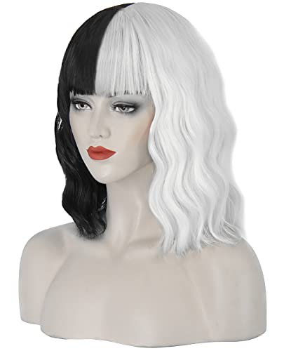 Juziviee Cruella Deville Wig - Black and White, Short Wavy Wig for Women's Cruella Costume Party - JZ001BW - Image 3