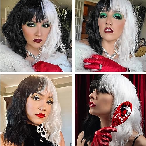 Juziviee Cruella Deville Wig - Black and White, Short Wavy Wig for Women's Cruella Costume Party - JZ001BW - Image 5