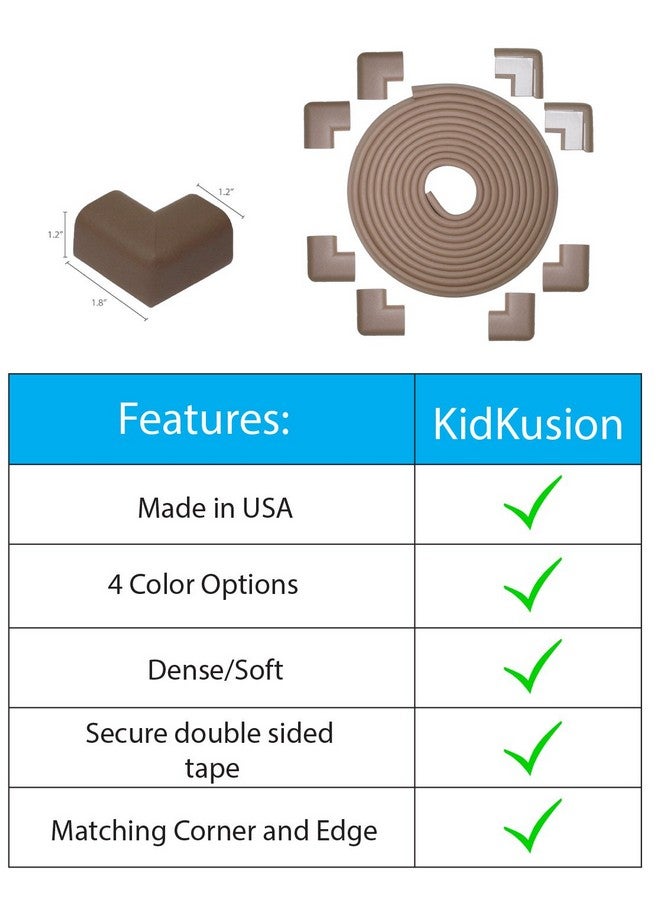 Kidkusion Table Cushion | Made in USA | 20 Foot Edge + 8 Corners | Brown | Baby Proof Furniture Edge and Corner Guards - Image 4