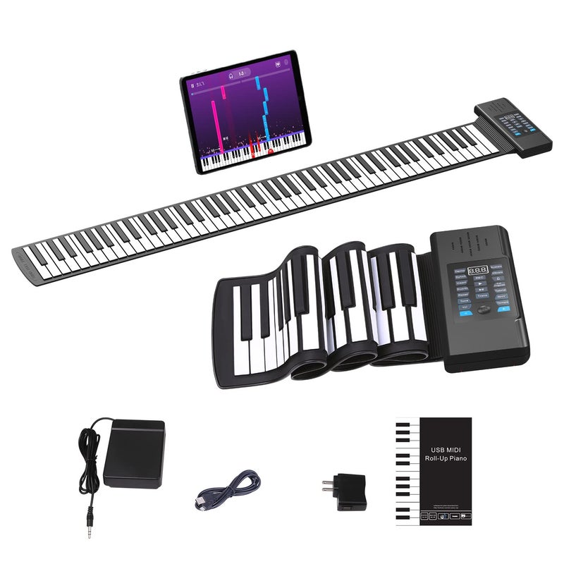 KONIX 88 Keys Roll Up Piano Upgraded Portable Rechargeable Hand Roll Piano Keyboard 128 Rhythms 128 Tones Roll Out Keyboard Piano with LED Display MIDI Function Best Gift for Kids and Beginners