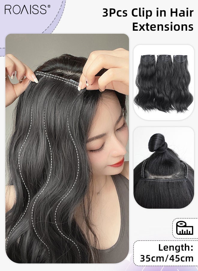 roaiss 3Pcs Clip in Hair Extensions, Invisible Adjustable Long Wavy Synthetic Heat Resistant Hairpieces for Women Girls, Natural Black, 35cm/45cm - Image 1