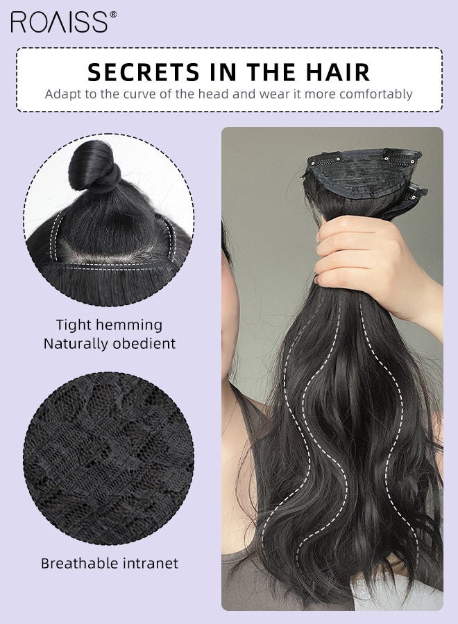 roaiss 3Pcs Clip in Hair Extensions, Invisible Adjustable Long Wavy Synthetic Heat Resistant Hairpieces for Women Girls, Natural Black, 35cm/45cm - Image 4