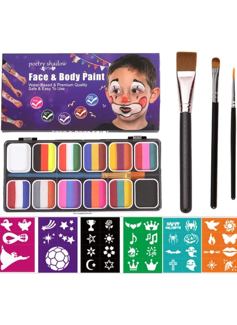 DMG TECH DMG Face Body Paint Kits, 30 Color Face Paint Kit, Professional Quality Palette Body Face Paint Supplies with 3 Brushes and 6 Sheet Face Paint Stencil  - Image 1