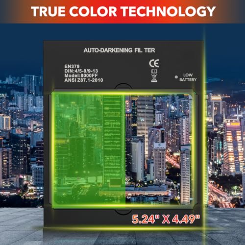 TRQWH Large View 3.94" x 3.15" Welding Helmet Auto Darkening Welding Hood with LED Light Solar Powered True Color 4 Arc Sensor Welding Mask Wide Shade 4/5-9/9-13 Weld Helmet with Grinding (KTS-QLS03) - Image 3