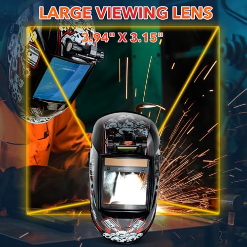 TRQWH Large View 3.94" x 3.15" Welding Helmet Auto Darkening Welding Hood with LED Light Solar Powered True Color 4 Arc Sensor Welding Mask Wide Shade 4/5-9/9-13 Weld Helmet with Grinding (KTS-QLS03) - Image 4
